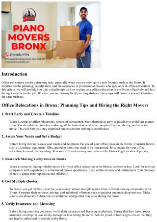 Office Relocations in Bronx: Planning Tips and Hiring the Right Movers