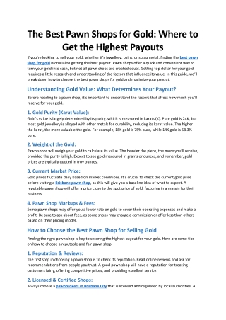 The Best Pawn Shops for Gold Where to Get the Highest Payouts