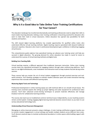 Why is it a Good Idea to Take Online Tutor Training Certifications for Your Career