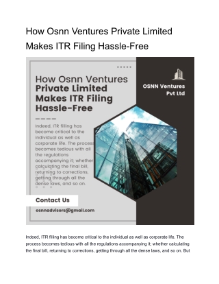 How Osnn Ventures Private Limited Makes ITR Filing Hassle-Free