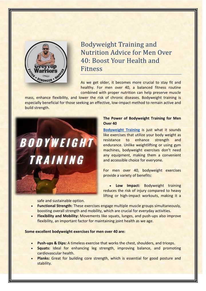 bodyweight training and nutrition advice