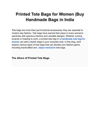 Printed Tote Bags for Women _Buy Handmade Bags in India