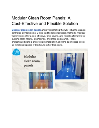 Modular Clean Room Panels: A Cost-Effective and Flexible Solution