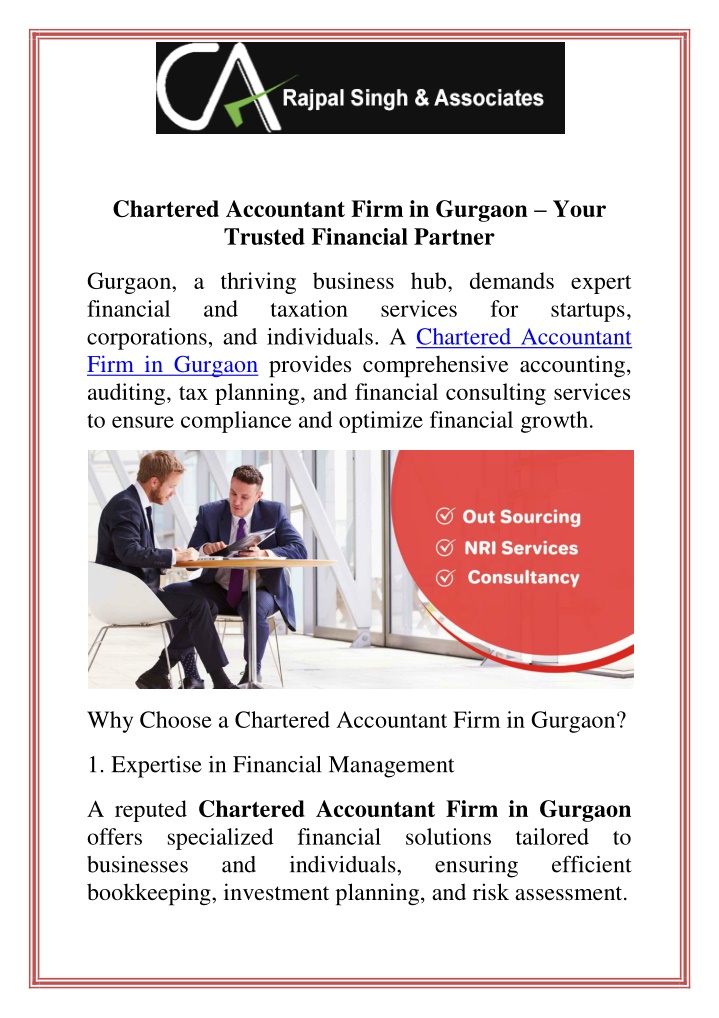 chartered accountant firm in gurgaon your trusted