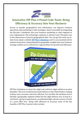 innovative zip plus 4 postal code tools bring