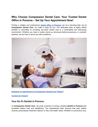 Why Choose Compassion Dental Care_ Your Trusted Dental Office in Pomona – Set Up Your Appointment Now