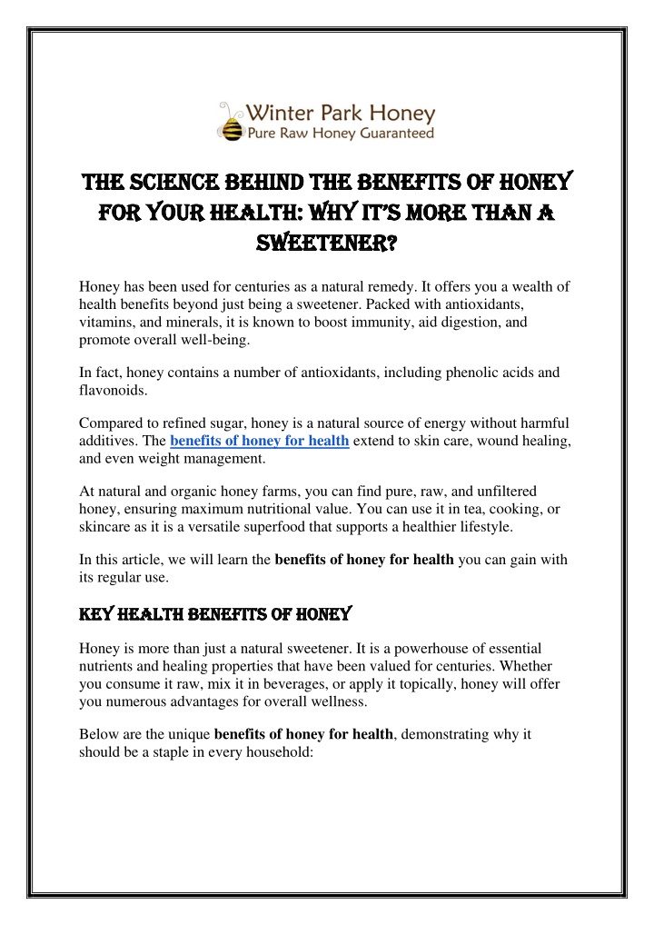 the science behind the benefits of honey