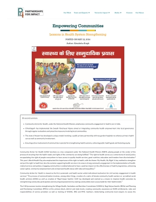 Empowering Communities: Lessons in Health System Strengthening