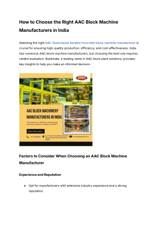 How to Choose the Right AAC Block Machine Manufacturers in India