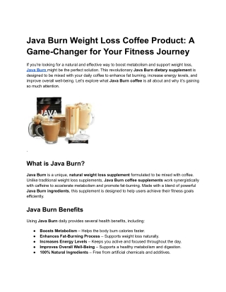 java burn weight loss coffee product a game