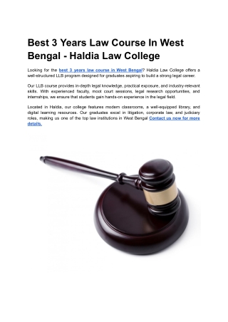 Best 3 Years Law Course In West Bengal - Haldia Law College