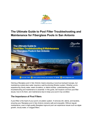 The Ultimate Guide to Pool Filter Troubleshooting and Maintenance for Fiberglass Pools in San Antonio