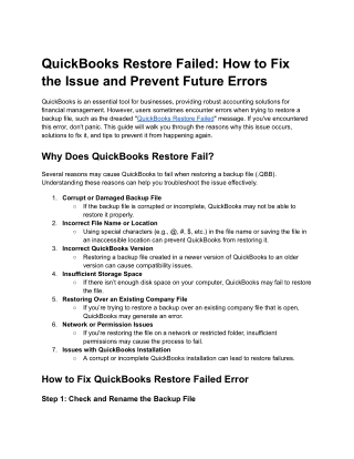 quickbooks restore failed how to fix the issue