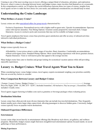 Luxury vs. Budget Cruises: What Travel Agents Want You to Know