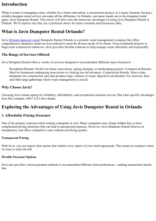 Exploring the Advantages of Using Javis Dumpster Rental in Orlando