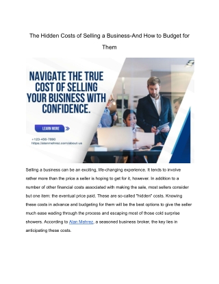 The Hidden Costs of Selling a Business-And How to Budget for Them