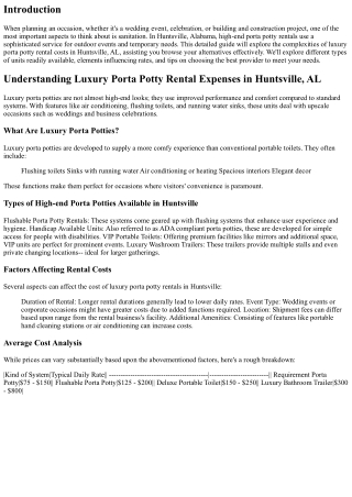 Understanding High-end Porta Potty Rental Costs in Huntsville, AL .