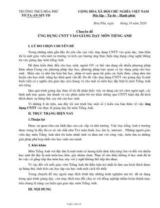 Chuyên đề Ứng dụng CNTT vào giảng dạy bộ môn Tiếng Anh