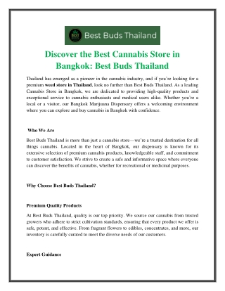 Discover the Best Cannabis Store in Bangkok