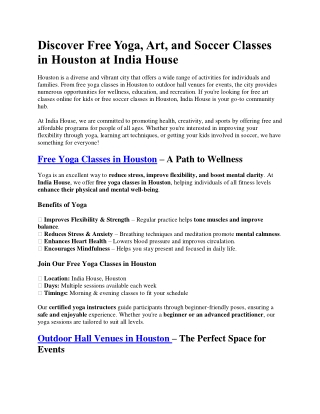 Free Yoga, Art, and Soccer Classes in Houston