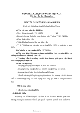 Sáng kiến kinh nghiệm Lao động và việc làm, hướng giải quyết việc làm ở khu công nghiệp