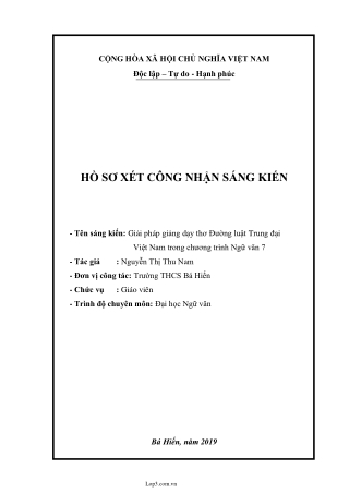 SKKN Giải pháp giảng dạy thơ Đường luật Trung đại Việt Nam trong chương trình Ngữ văn 7