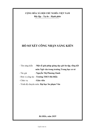 SKKN Một số giải pháp giảng dạy giờ ôn tập, tổng kết môn Ngữ văn trong trường Trung học cơ sở
