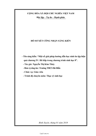 SKKN Một số giải pháp hướng dẫn học sinh ôn tập hiệu quả chương IV Hô hấp trong chương trình Sinh học 8