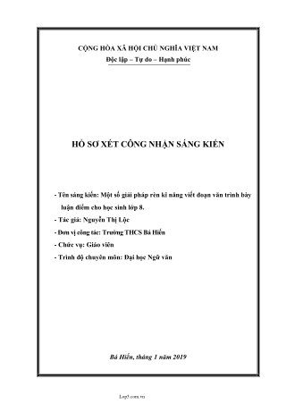SKKN Một số giải pháp rèn kĩ năng viết đoạn văn trình bày luận điểm cho học sinh lớp 8