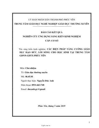 Sáng kiến kinh nghiệm Các biện pháp tăng cường giáo dục đạo đức lối sống cho học sinh