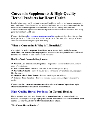 Curcumin Supplements Products for Heart Health