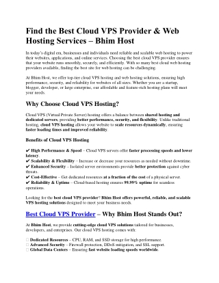 Find the Best Cloud VPS Provider