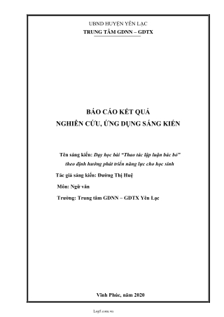 SKKN Dạy học bài “Thao tác lập luận bác bỏ” theo định hướng phát triển năng lực cho học sinh