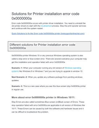 Solutions for Printer installation error code 0x0000000a