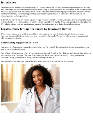 “Legal Recourse for Injuries Caused by Intoxicated Drivers”