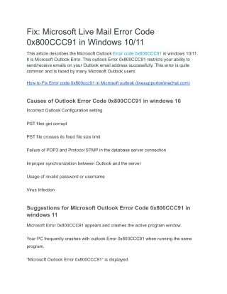 Fix: Microsoft Live Mail Error Code 0x800CCC91 in Windows 10/11