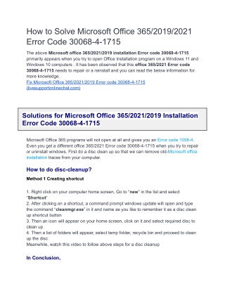 How to Solve Microsoft Office 365/2019/2021 Error Code 30068-4-1715