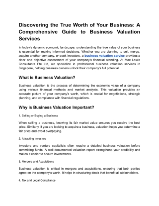 Discovering the True Worth of Your Business_ A Comprehensive Guide to Business Valuation Services