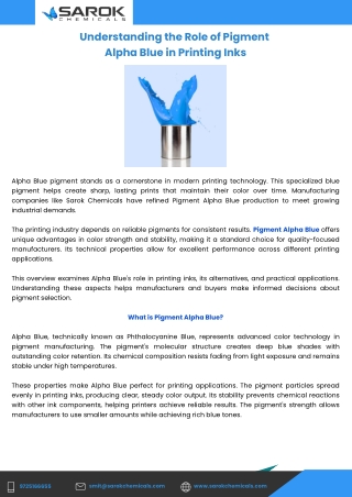 Understanding the Role of Pigment  Alpha Blue in Printing Inks (06-02)