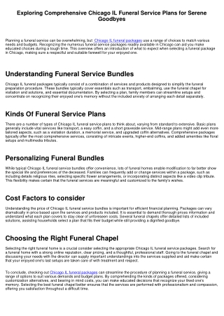 Exploring Comprehensive Chicago IL Funeral Bundles for Tranquil Goodbyes