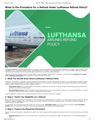 What is the procedure for a refund under Lufthansa refund policy?