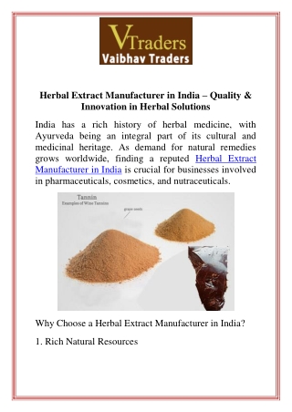 Herbal Extract Manufacturer in India  Quality & Innovation in Herbal Solutions