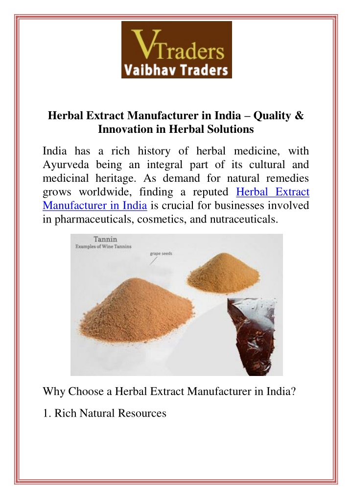 herbal extract manufacturer in india quality