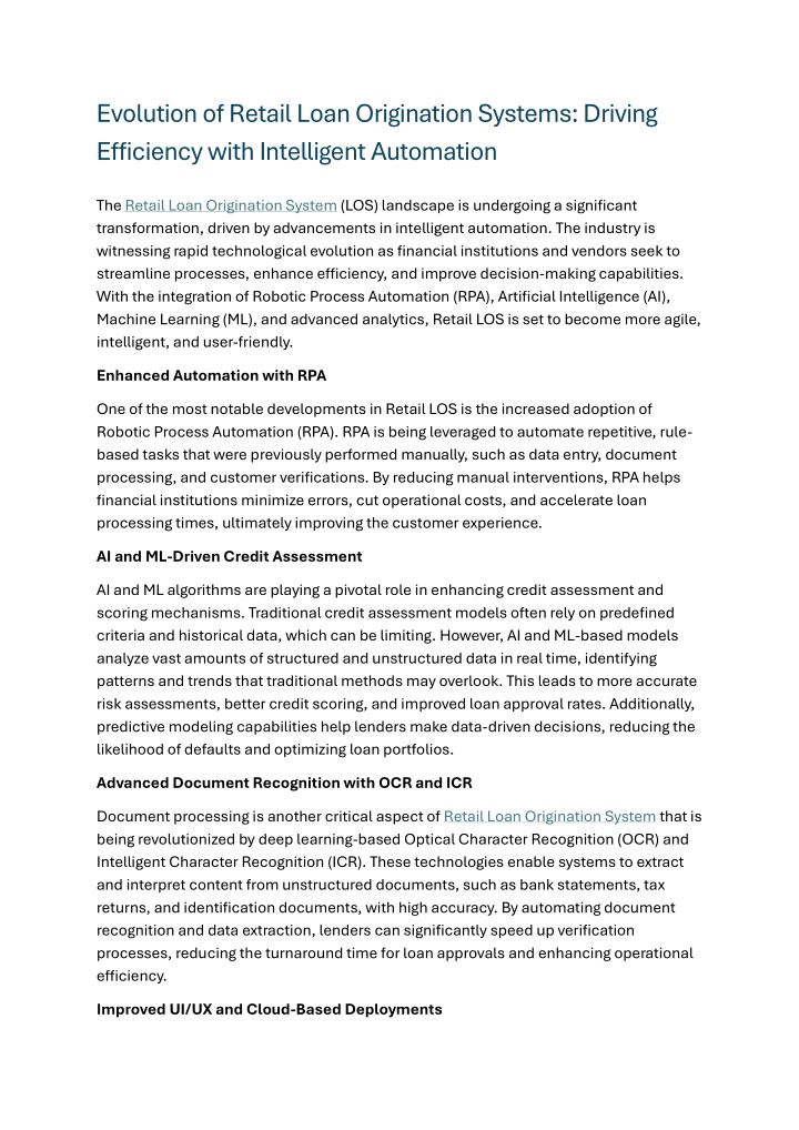 evolution of retail loan origination systems