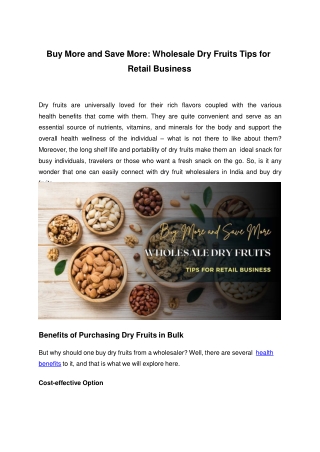 Buy More and Save More Wholesale Dry Fruits Tips for Retail Business