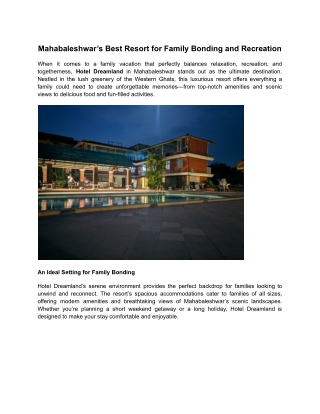 Mahabaleshwar’s Best Resort for Family Bonding and Recreation