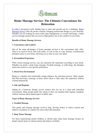 Relax with Home Service Massage Near Me by Homecare Therapy