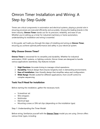 Omron Timer Installation and Wiring: A Step-by-Step Guide