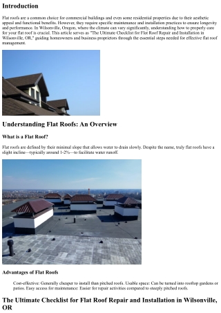 The Ultimate Checklist for Flat Roof Repair and Installation in Wilsonville, OR