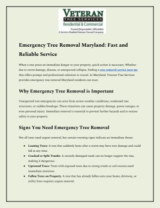 Emergency Tree Removal Maryland Fast and Reliable Service